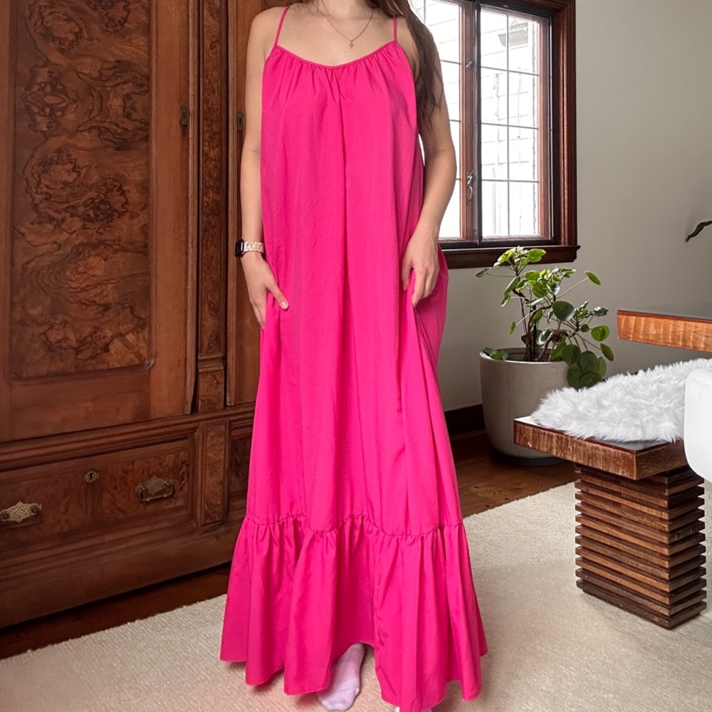 Pink Ruffled Tiered Maxi Sundress